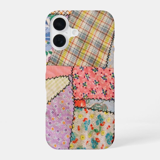 Gekke patchwork quilt met zigzag stiksels iPhone 16 hoesje (Achterkant)