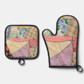 Gekke patchwork quilt met zigzag stiksels ovenwant & pannenlap set (Voorkant)
