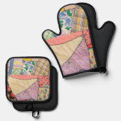 Gekke patchwork quilt met zigzag stiksels ovenwant & pannenlap set (Voorkant / Achterkant)