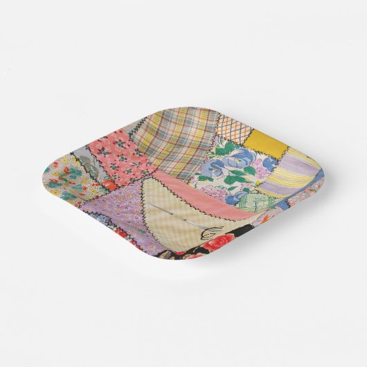 Gekke patchwork quilt met zigzag stiksels papieren bordje (Gebogen)