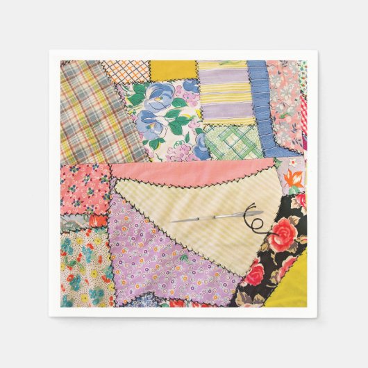 Gekke patchwork quilt met zigzag stiksels servet (Voorkant)