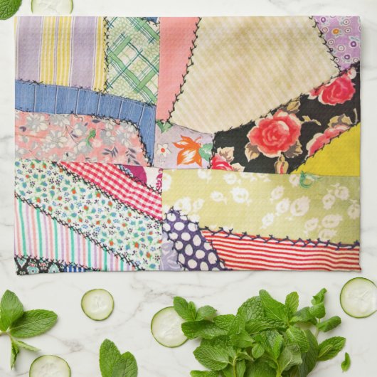 Gekke patchwork quilt met zigzag stiksels theedoek (Gevouwen)
