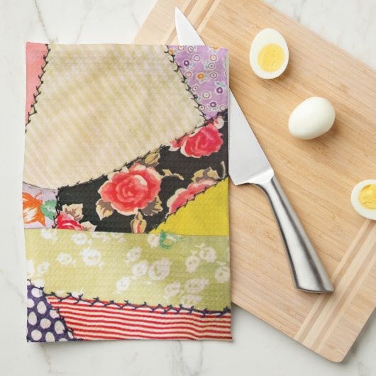 Gekke patchwork quilt met zigzag stiksels theedoek (Quarter Fold)