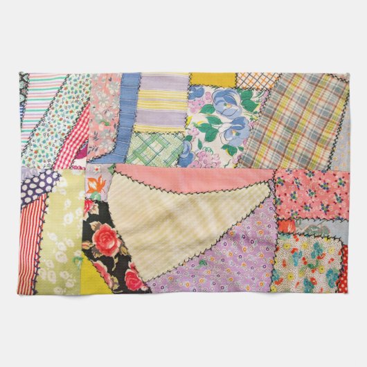 Gekke patchwork quilt met zigzag stiksels theedoek (Horizontaal)
