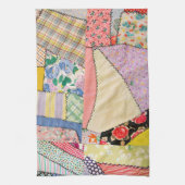 Gekke patchwork quilt met zigzag stiksels theedoek (Verticaal)
