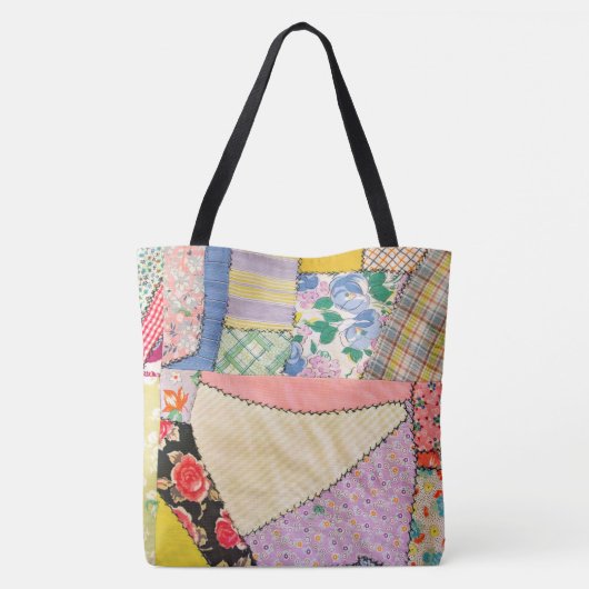 Gekke patchwork quilt met zigzag stiksels tote bag (Achterkant)