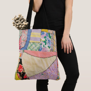 Gekke patchwork quilt met zigzag stiksels tote bag
