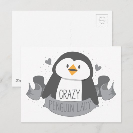 gekke pinguïn dame banner briefkaart (Voorkant / Achterkant)