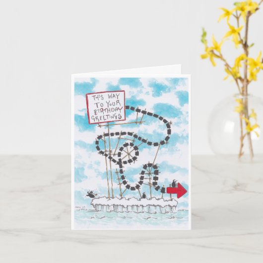 Gekke Pinguïn Verjaardag Kaart (Gele Bloem)