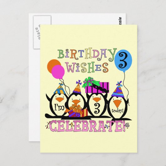 Gekke Pinguïns 3e Verjaardag Tshirts en geschenken Briefkaart (Voorkant / Achterkant)