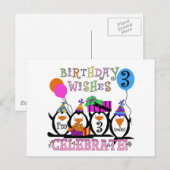 Gekke Pinguïns 3e Verjaardag Tshirts en geschenken Briefkaart (Voorkant / Achterkant)