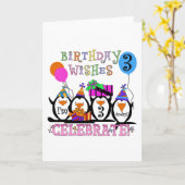 Gekke Pinguïns 3e Verjaardag Tshirts en geschenken Kaart (Gele Bloem)