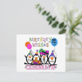 Gekke Pinguïns 4e Verjaardag T-shirts en geschenke Briefkaart (Staand voorkant)