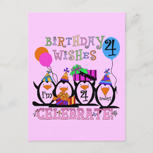 Gekke Pinguïns 4e Verjaardag T-shirts en geschenke Briefkaart (Voorkant)