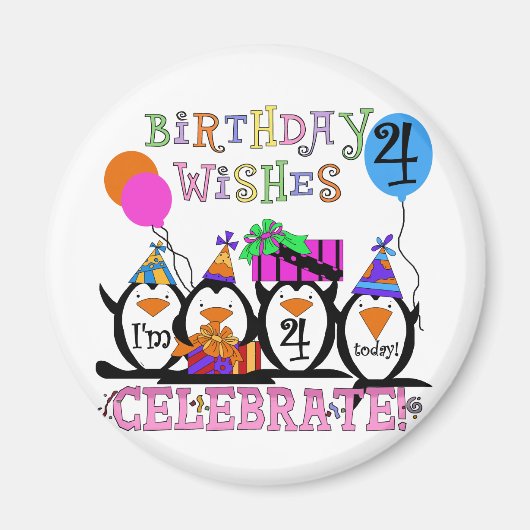 Gekke Pinguïns 4e Verjaardag T-shirts en geschenke Magneet (Voorkant)