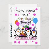 Gekke Pinguïns Verjaardagskaarten en Uitnodigingen (Voorkant / Achterkant)