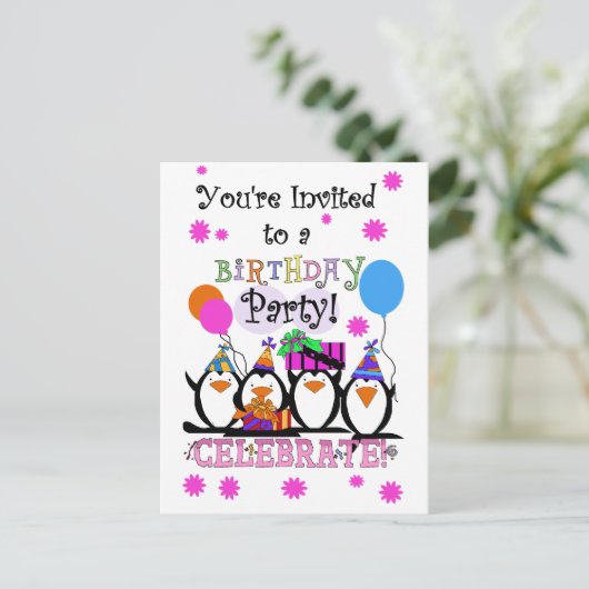 Gekke Pinguïns Verjaardagskaarten en Uitnodigingen (Staand voorkant)