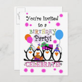 Gekke Pinguïns Verjaardagskaarten en Uitnodigingen (Voorkant / Achterkant)