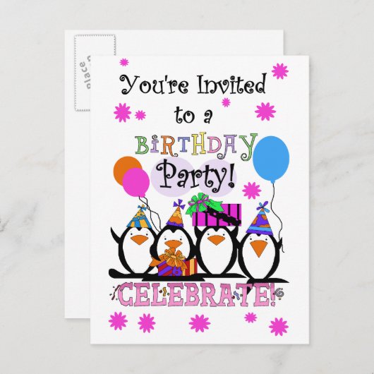 Gekke Pinguïns Verjaardagskaarten en Uitnodigingen (Voorkant / Achterkant)