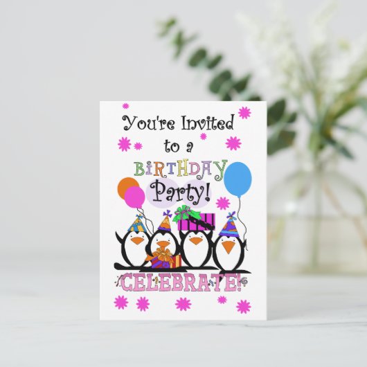 Gekke Pinguïns Verjaardagskaarten en Uitnodigingen (Staand voorkant)
