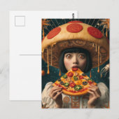 Gekke Pizza Vrouw Met Pepperoni Paddestoel Pet Briefkaart (Voorkant / Achterkant)