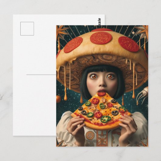 Gekke Pizza Vrouw Met Pepperoni Paddestoel Pet Briefkaart (Voorkant / Achterkant)