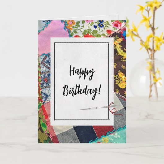 Gekke Quilt en Naald Verjaardag Kaart (Gele Bloem)