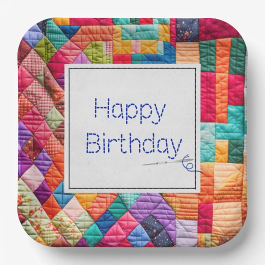 Gekke Quilt en Naald voor Verjaardag Papieren Bordje (Voorkant)
