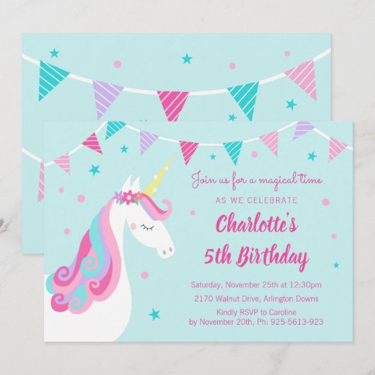 Gekke Regenboog Eenhoorn Aqua 5e Verjaardag Kaart (Voorkant / Achterkant)