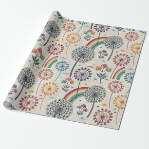 Gekke regenboog en botanische paardenbloemen cadeaupapier