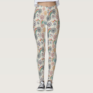 Gekke regenboog en botanische paardenbloemen leggings