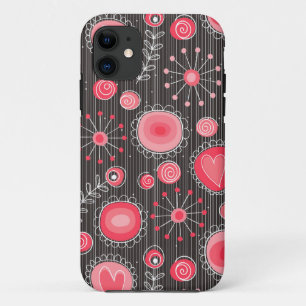 Gekke rode en grijze harten en bloemen Case-Mate iPhone case