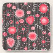 Gekke rode en grijze harten en bloemen onderzetter (Voorkant)