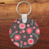 Gekke rode en grijze harten en bloemen sleutelhanger (Voorkant)