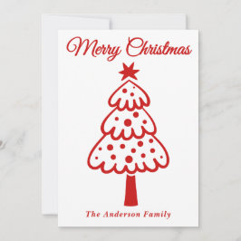 Gekke rode hand getrokken kerstboom feestdagenkaart