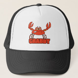 gekke rode krab met een houding trucker pet