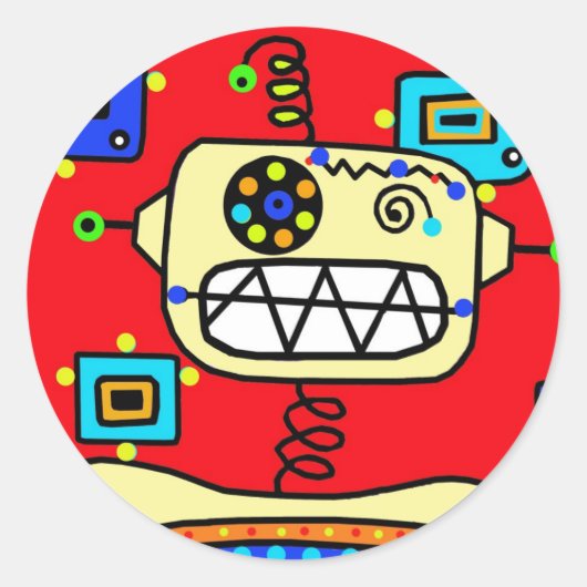 Gekke rode retro robotruimteman ronde sticker (Voorkant)