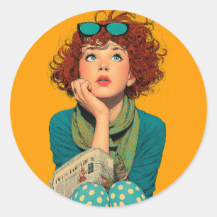 Gekke roodharige in Polka Dots Ronde Sticker