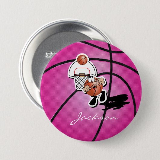 Gekke roze Basketball Guy | Gepersonaliseerd Ronde Button 7,6 Cm (Voorkant /achterkant)