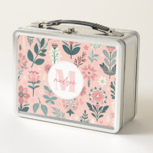 Gekke Roze Bloemen Metalen Lunchbox
