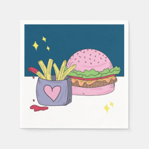 Gekke Roze Burger en Frites Verjaardagsfeestje Servet