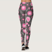 Gekke roze en grijze harten en bloemen leggings (Achterkant)