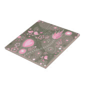 Gekke roze en grijze harten, vogels en bloemen tegeltje (Zijkant)