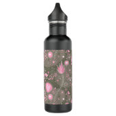 Gekke roze en grijze harten, vogels en bloemen waterfles  (Links)