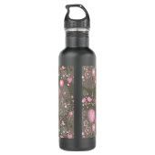 Gekke roze en grijze harten, vogels en bloemen waterfles  (Achterkant)