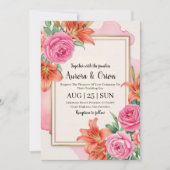 Gekke roze en oranje bloemenbruiloft kaart (Voorkant)
