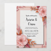 Gekke roze en oranje bloemenbruiloft kaart (Voorkant / Achterkant)