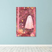 Gekke Roze Geest in betoverd bloemenbos Canvas Afdruk (Insitu (Houten vloer))