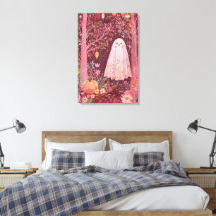 Gekke Roze Geest in betoverd bloemenbos Canvas Afdruk