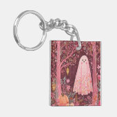 Gekke Roze Geest in betoverd bloemenbos Sleutelhanger (Voorkant Links)